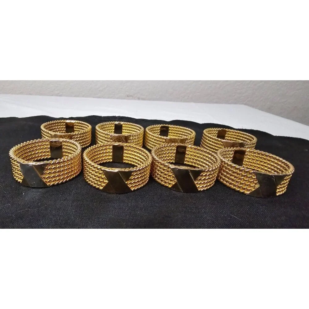 8 VIntage‎ Napkin Holders - Napkin Holders with Collecting Ring - Gold Chainmail
